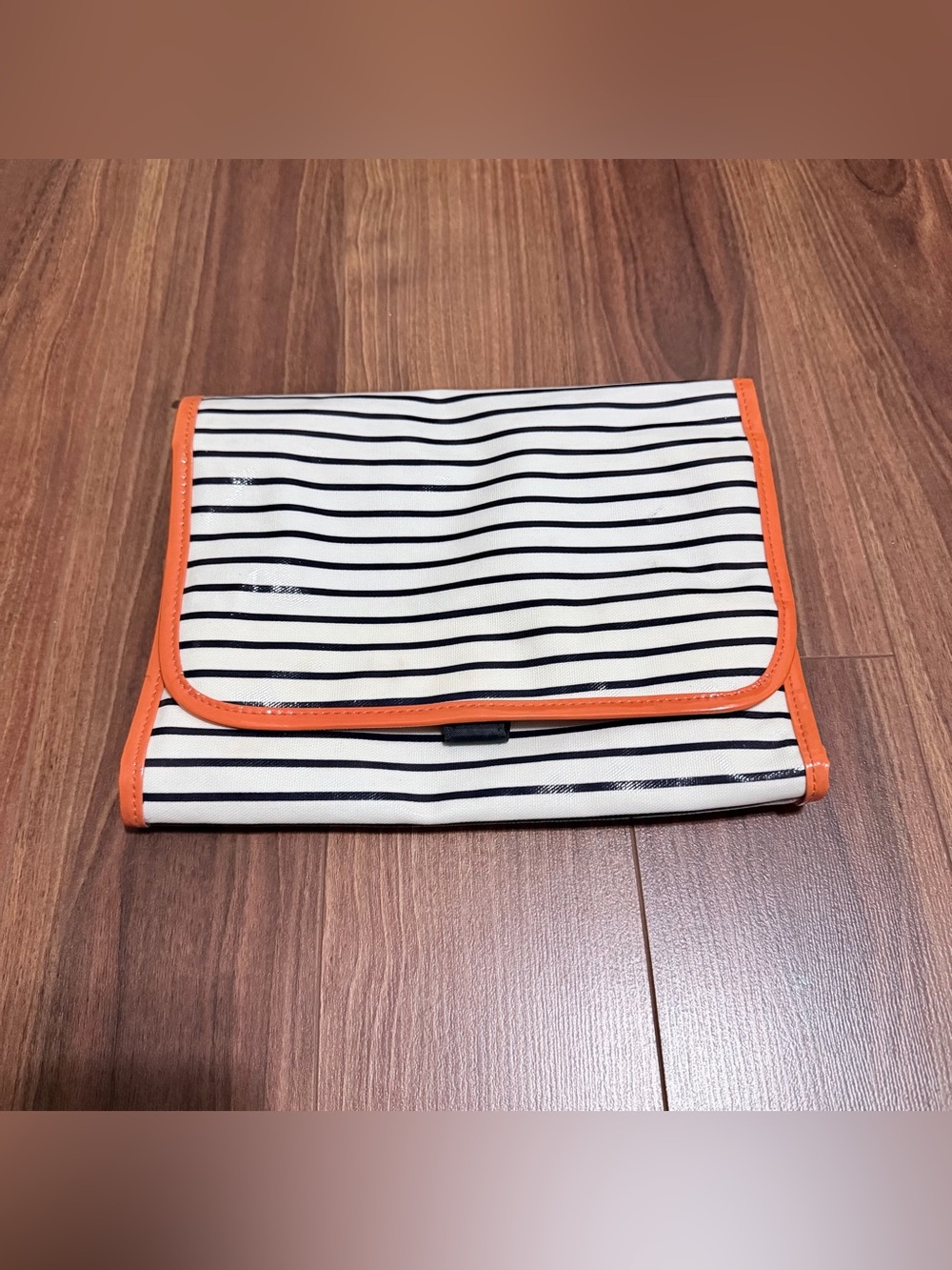 Joe Fresh Black and White Striped Toiletry Pouch with Orange Trim